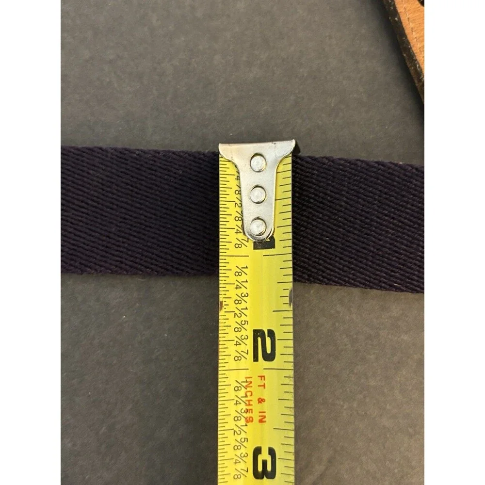 Dooney & Bourke VTG Wool & Leather Belt Size 32 Blue Brown Solid Brass Buckle - Picture 7 of 7